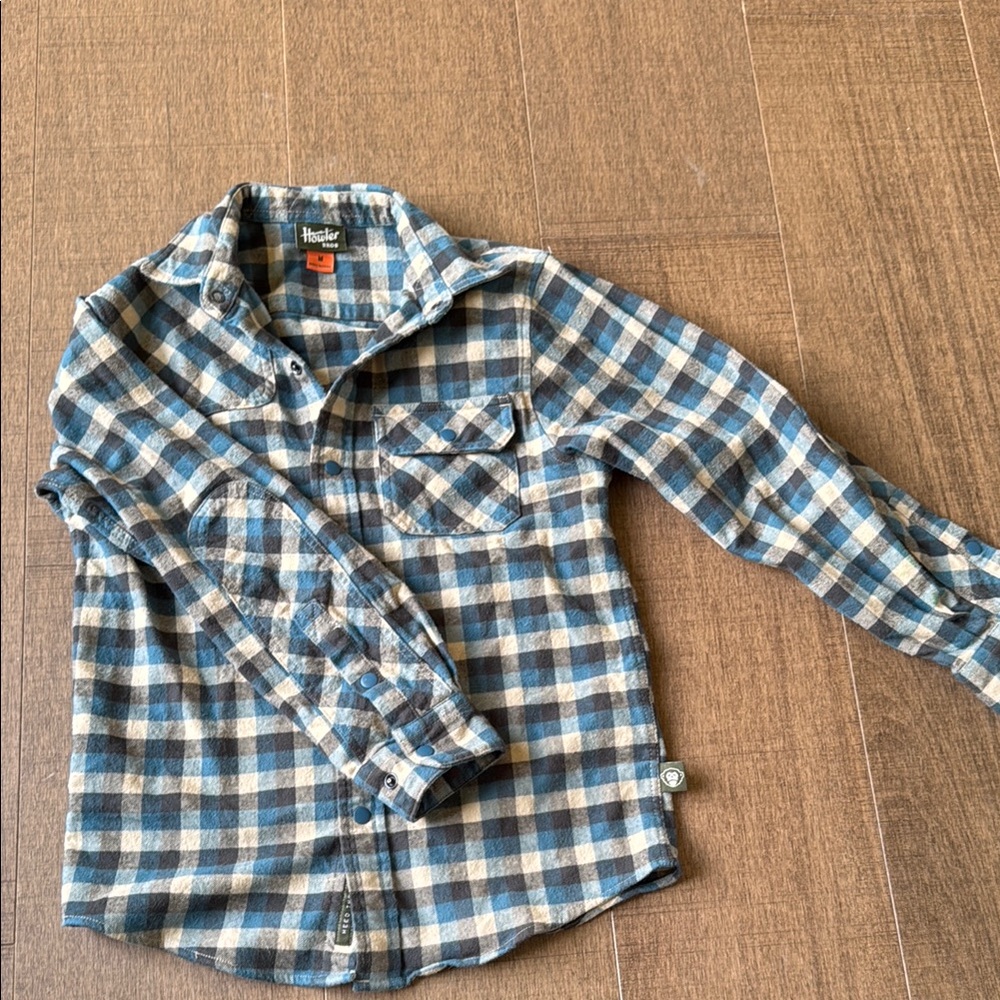Howler Brothers Blue and Tan Button Down Shirt Classic Plaid